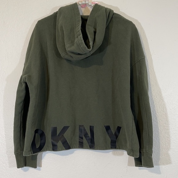 Dkny Tops - DKNY Cropped Half-Zip Army Green Hoodie Size Large